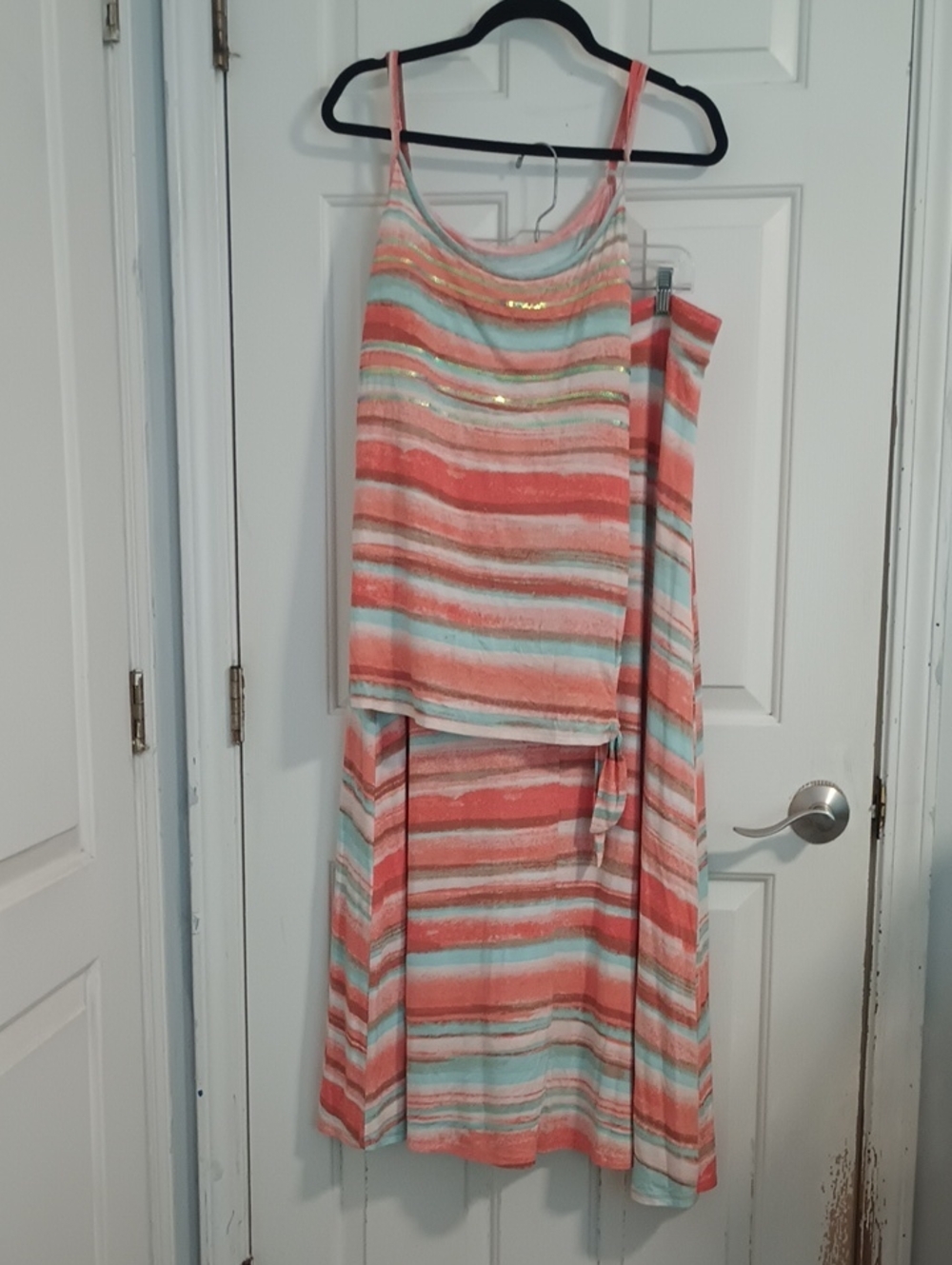 Lane Bryant Coral and Aqua Striped Skirt Set
